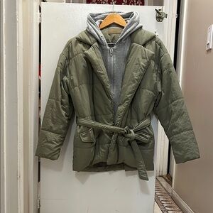 Blank NYC Olive Green puff hoodie jacket xs